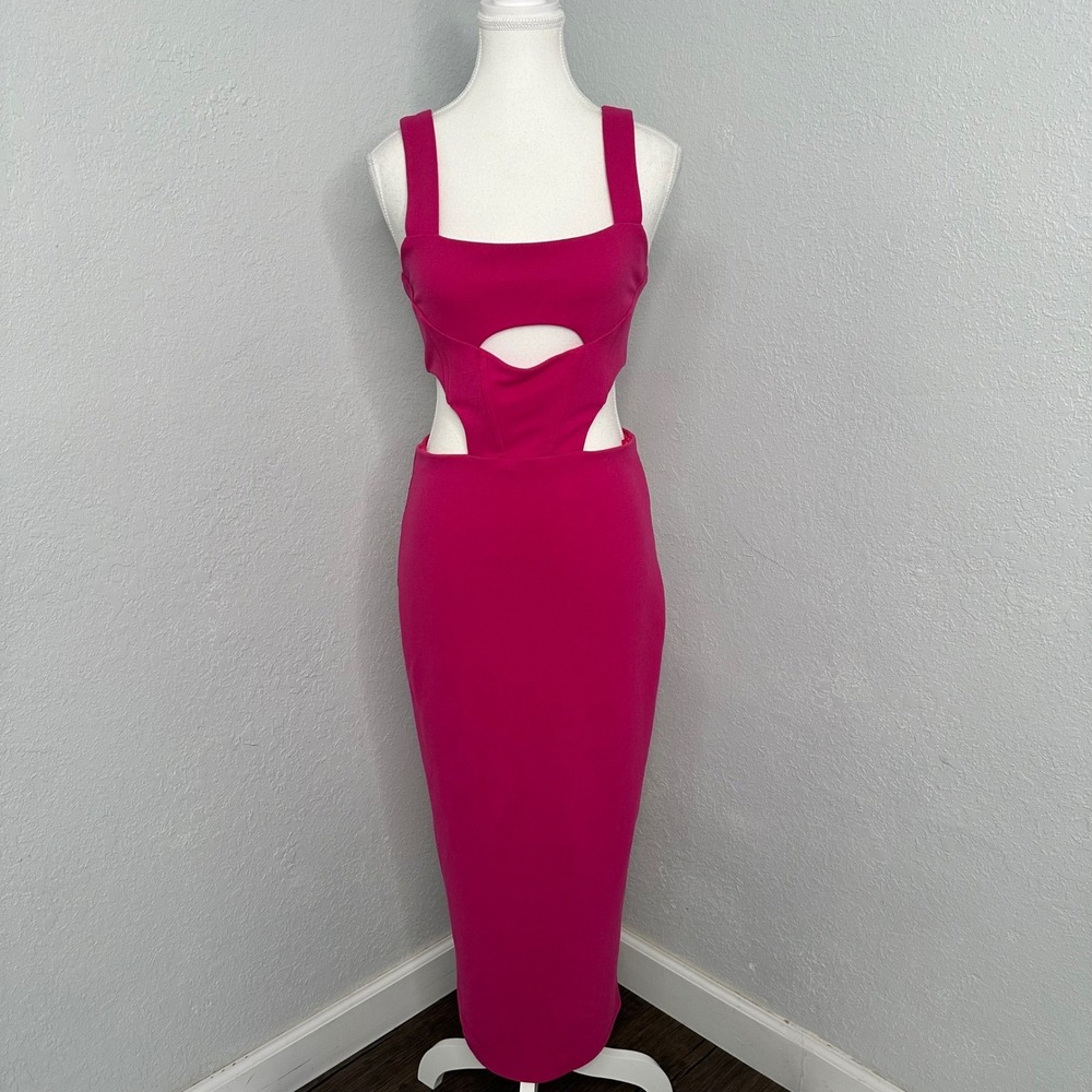 Atoir The Vistaโ Cutout Midi Dress Wild Pink Sleeveless Square Neck Bodycon
